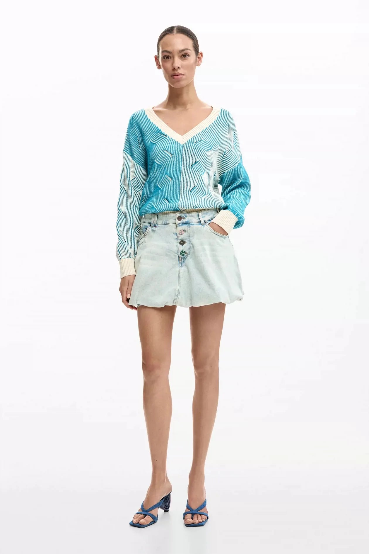 Foreign Trade Spain Original Denim Skirt Sand Washed Irregular Design Mini Short Skirt Summer New Product