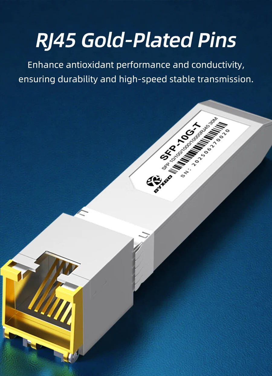 RJ45 SFP Module Adaptive Rate, For Cisco/Mikrotik/Juniper/Ubiquiti/Switch, Hot-Swappable of 1G/10GBASE-T Copper RJ45 SFP+ Module