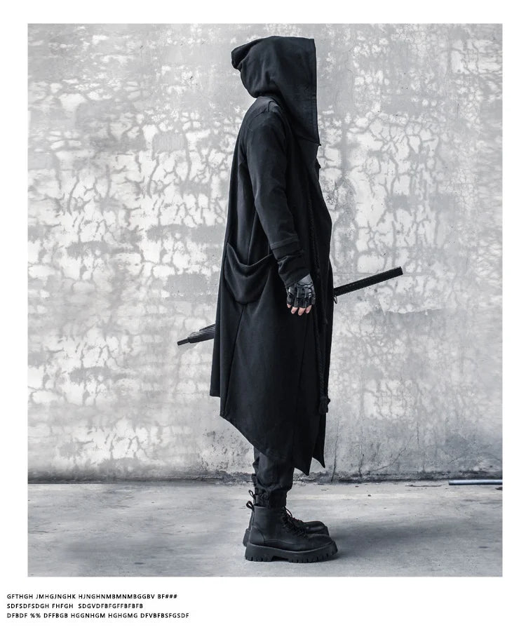 ARENS Men's Tide Spring Autumn Darkwear Warrior Large Size Windbreaker Gothic Style Long Coat Punk Cloak Hooded Wizard