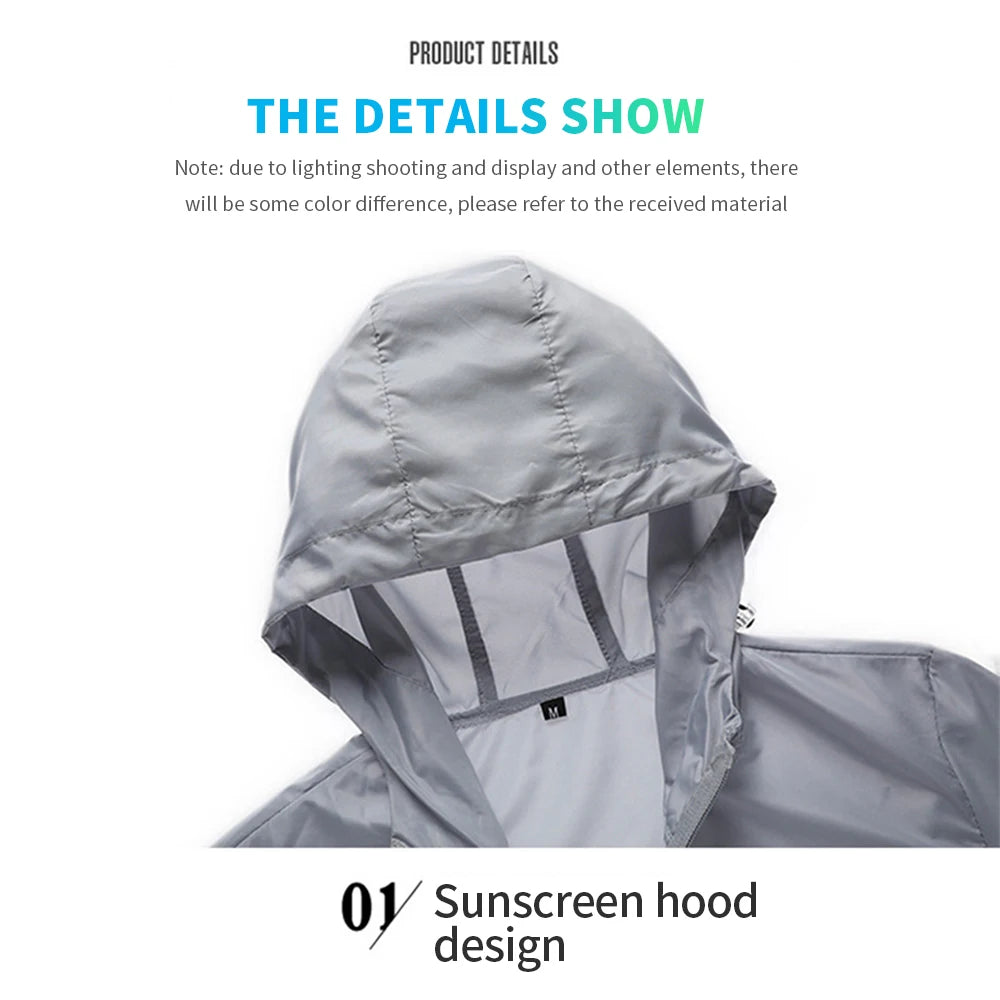 Men's Casual Summer Thin Hooded Windbreaker Jacket-Quick-Drying Waterproof Sun Protection for Outdoor Activities Hiking Bicycle