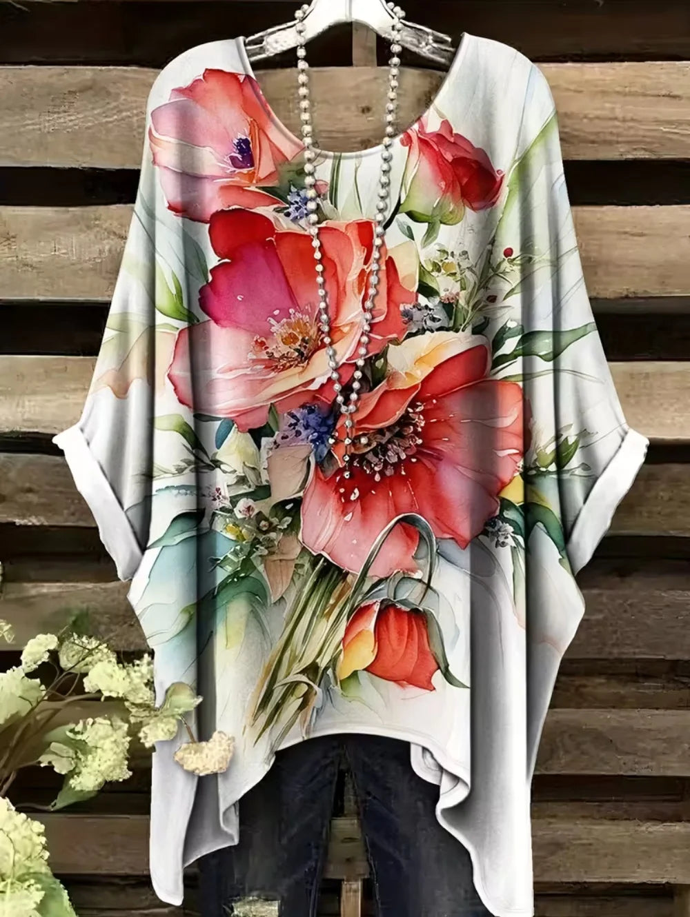 Bohemian Chic Women's T-Shirt Vintage Floral Graphic O-Neck Pullover Short Sleeve Tees Oversized Irregular Hemline Y2k Clothes