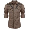 2023 New Men's Western Printed Long-Sleeved Lapel Single-Breasted Shirt Casual Social Men's Club Street Clothing