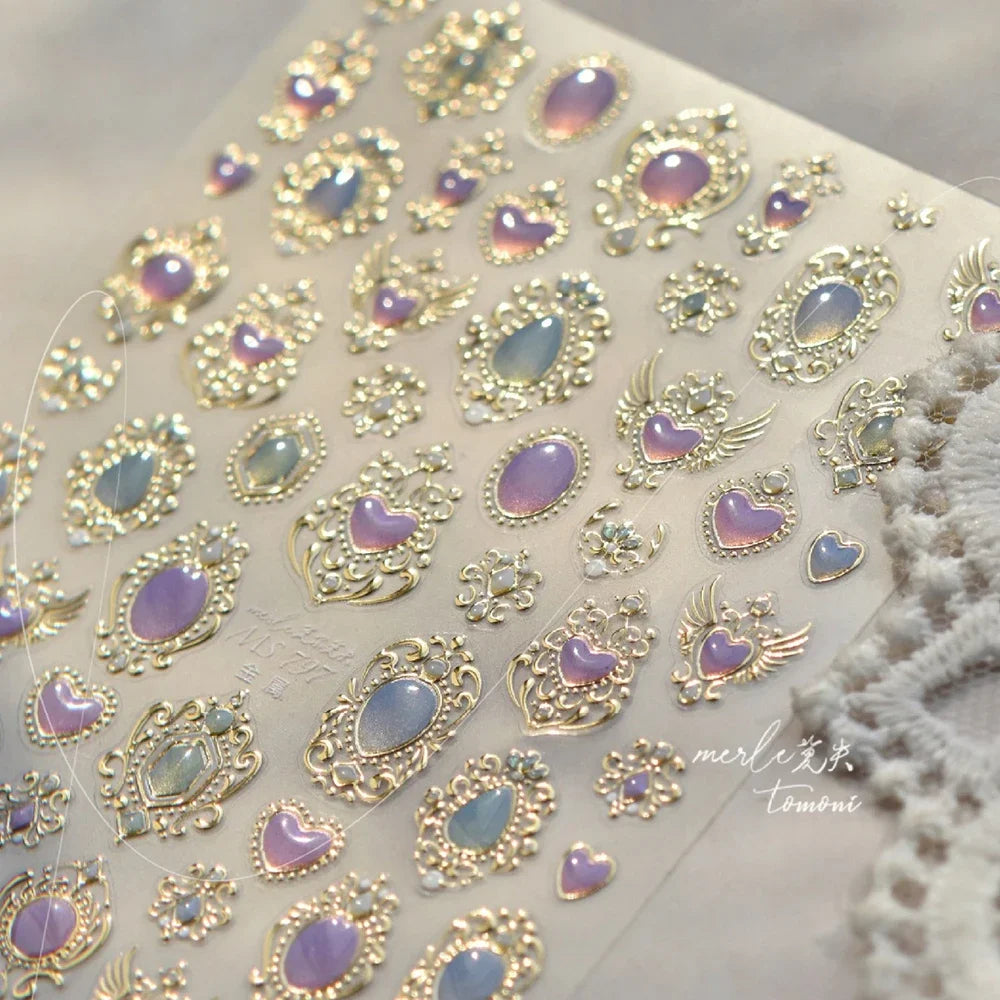 5D Gradient Love Gem Glitter Love Heart Colorful Cat's Eye Rhinestone Soft Self Adhesive Nail Art Stickers Shiny Manicure Decals