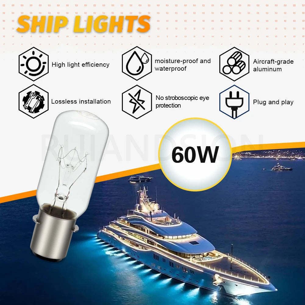 P28S 60W 24V Warm White Marine Bulb for Boat Yacht Lighting 220V Ship Grade Incandescent Bulb Durable Cabin Ceiling Light 2Pcs