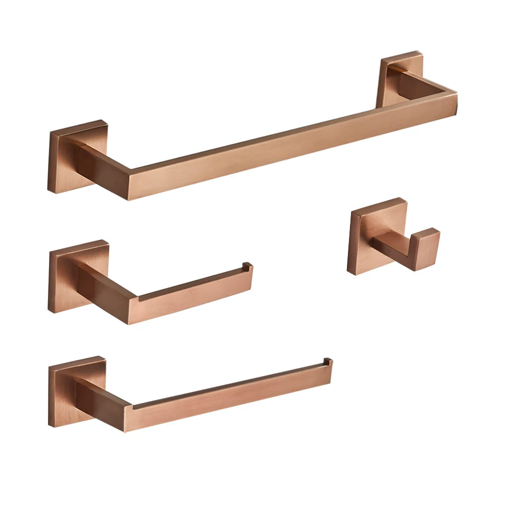 Rose Gold Bathroom Accessories Set Hardware Paper Holder Towel Bar Rack Rail Rod Robe Hook Hanger Wall Mount Brushed Rose Gold