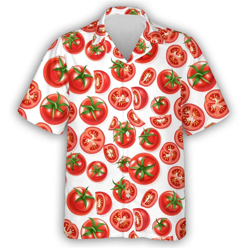 Pepper Tomato Carrot Graphic Hawaiian Shirt For Men Green vegetables 3D Printed Aloha Shirts Leisure Blouses Street Lapel Tops