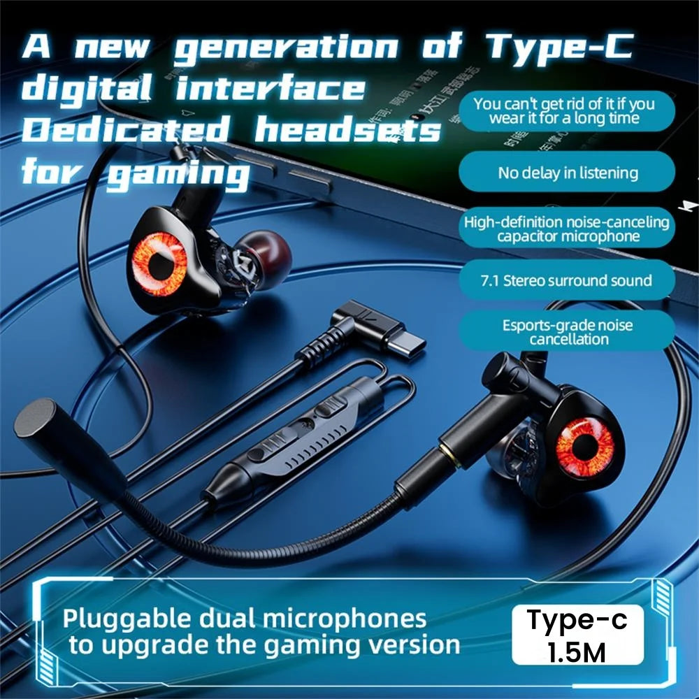 Type-c In-ear dual-mix e-sports gaming headset stereo noise reduction with microphone digital head wired headset