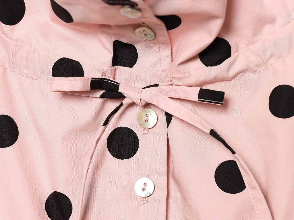 KONDALA Vintage Pink Polka Dot Pink Women Elegant Shirt Fashion 2026 Single Breasted Shirt Chic Night Party Fall Female Blouse