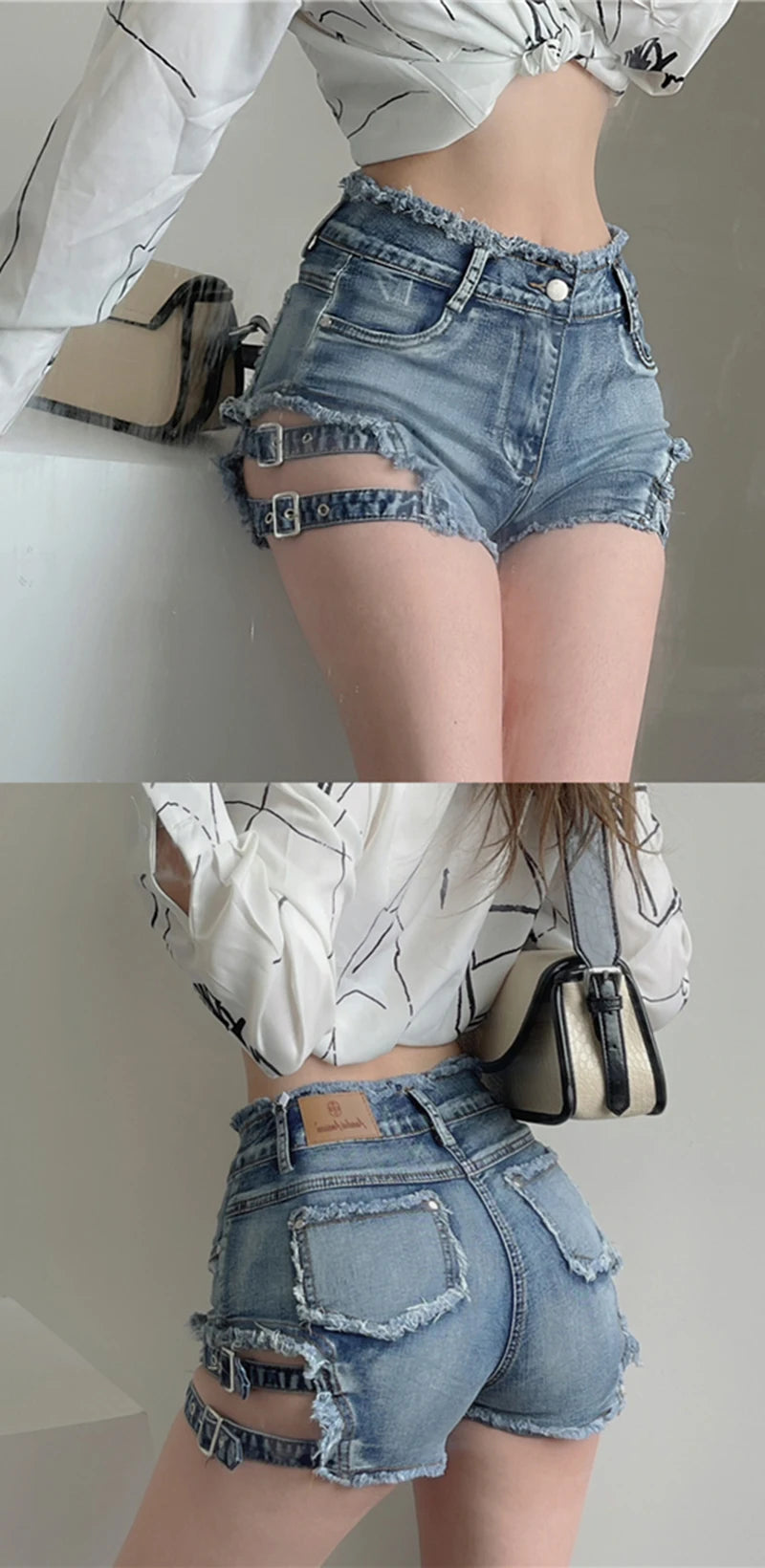 MEXZT Y2K Denim Shorts Women Sexy Hollow Out Short Jeans Streetwear Korean Fashion High Waist Slim All Match Short Hot Pants New