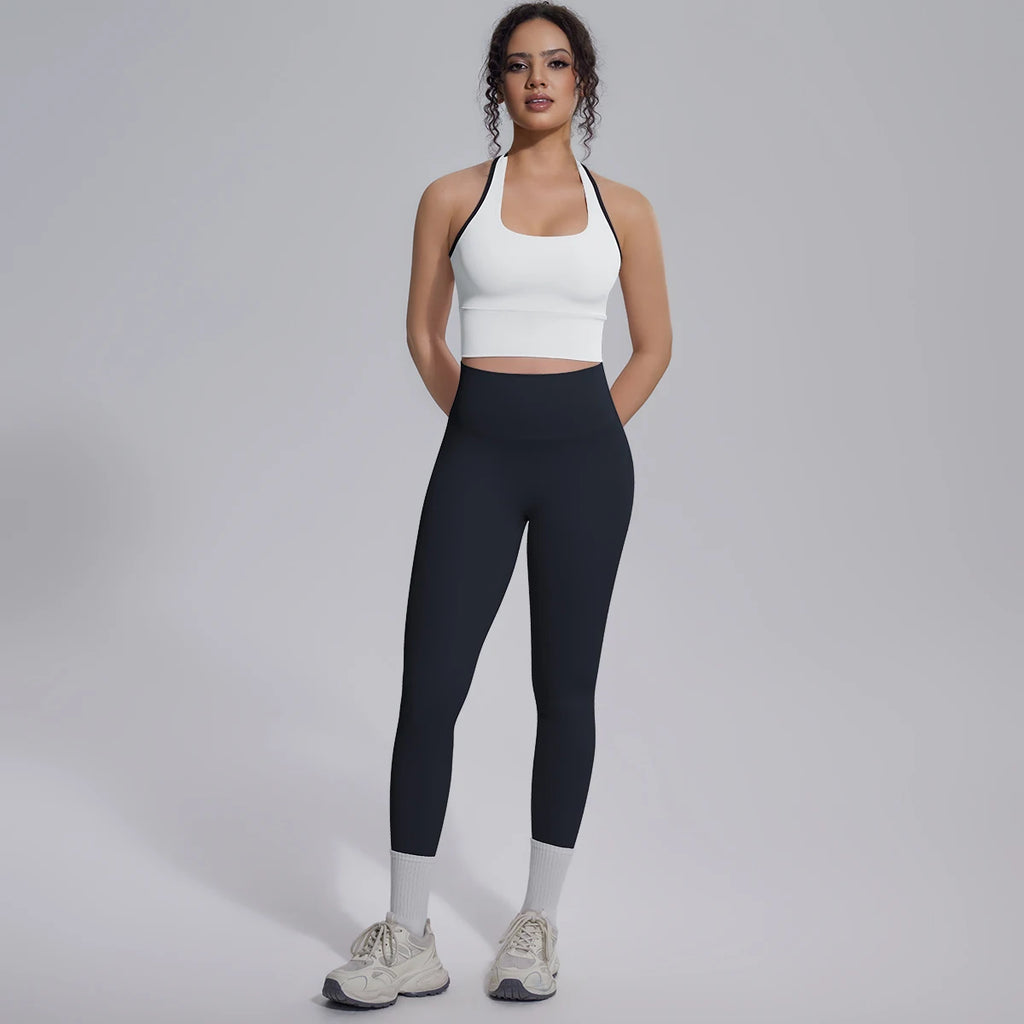 Rooftrellen New Women's Two-piece Set Fitness Sports Solid Color Yoga Set Summer Quick Drying Legging Pants Gather I-shaped Vest