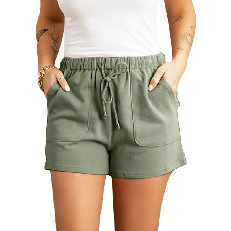 Summer casual pants women's solid color new high waist straight tube drawstring loose casual shorts women
