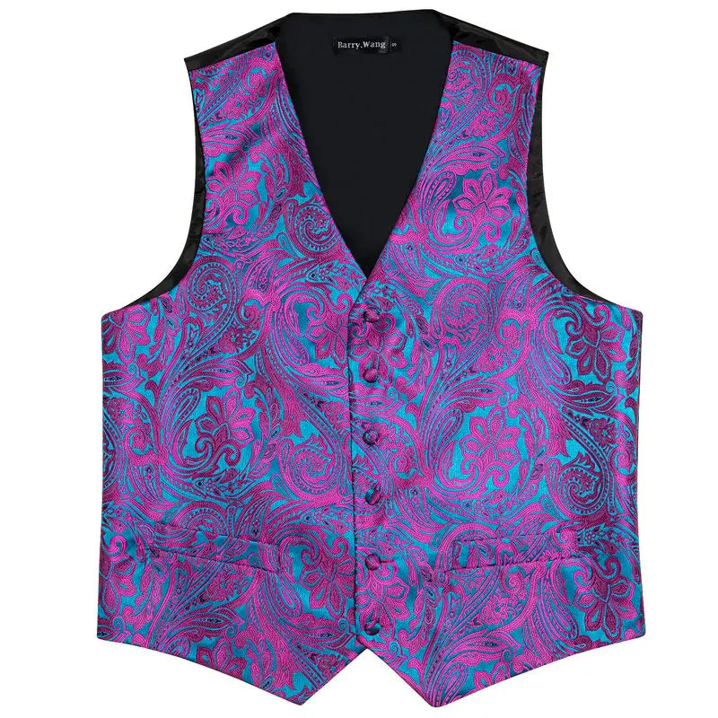Designer Vest for Men Purple Embroidered Silk Waistcoat Tie Pocket Square Set Wedding Formal Male Suit Party Barry Wang