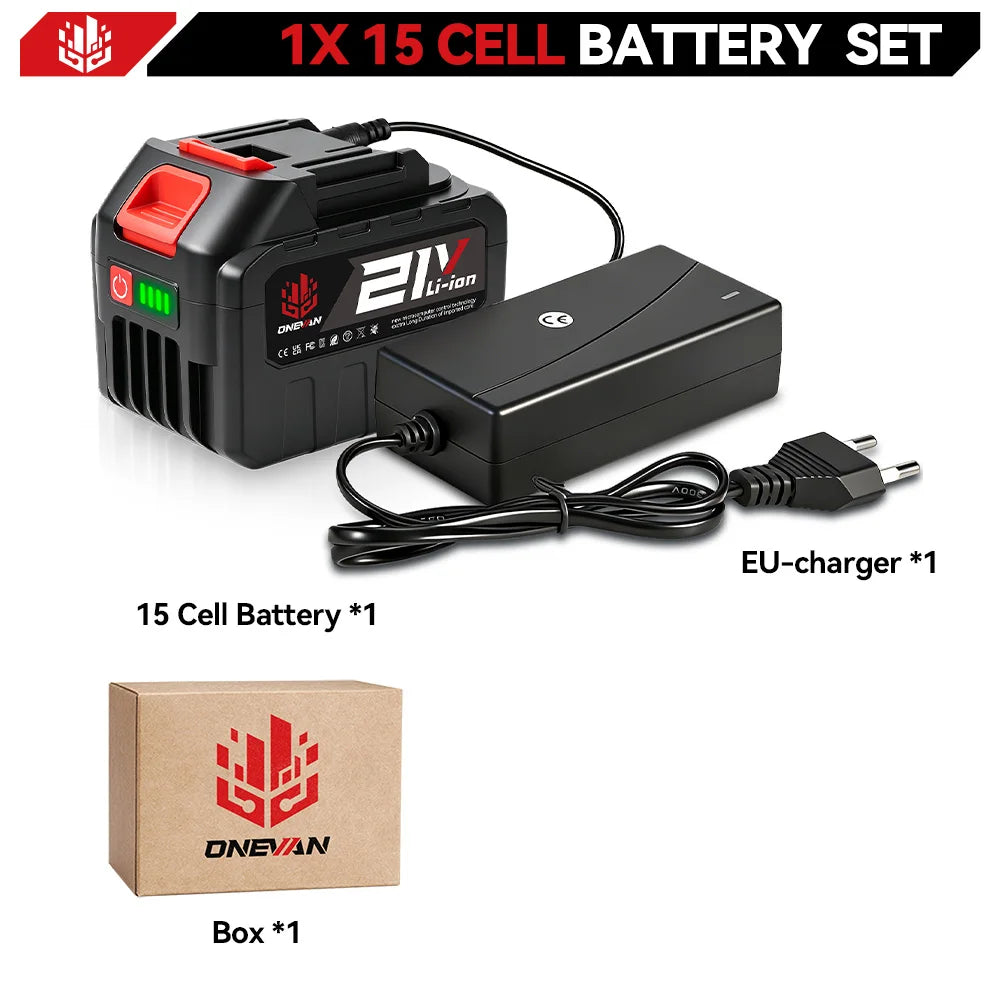 ONEVAN 15000mAh 22500mAh Lithium Ion Battery Rechargeable Battery With Charger Electric Wrench Power Tool For Makita 21V Battery Pin Tool