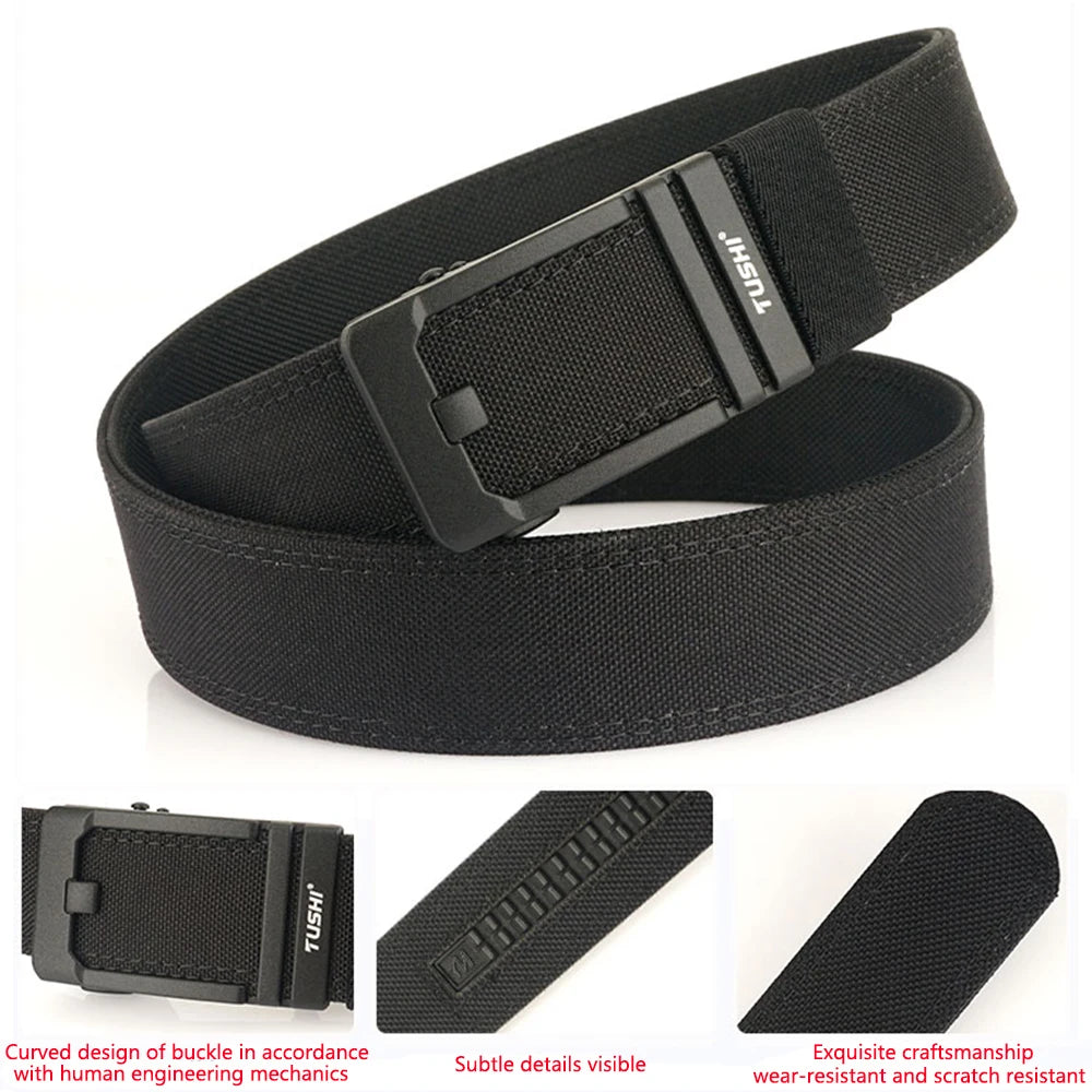 TUSHI New Double-layer Reinforced Automatic Buckle Training Quick Hanging Pistol Belt Men Nylon Outdoor Leisure IPSC Accessories
