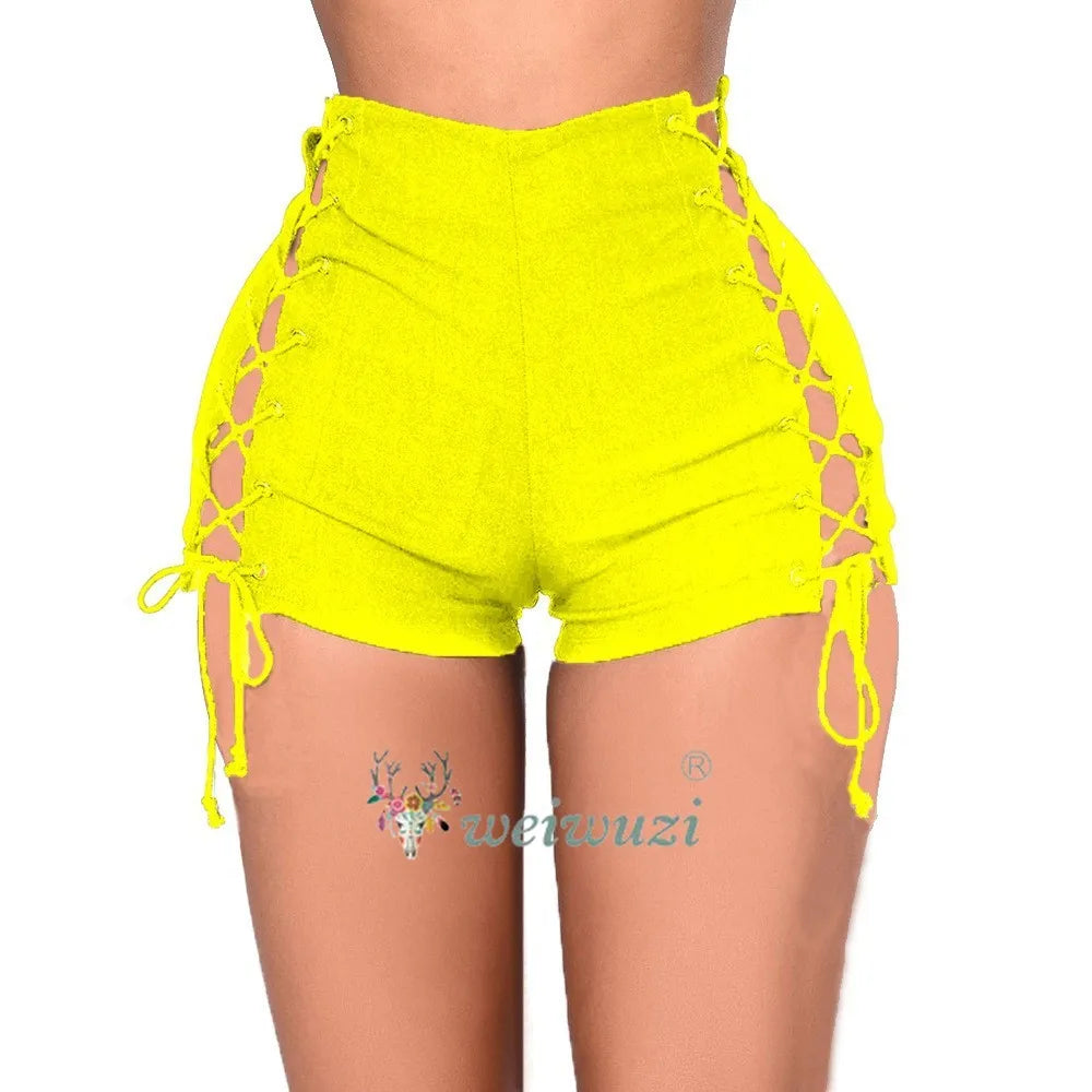 2026 New Women Fashion Sexy Lace Up Denim Shorts Slim Hight Waist Ripped Hot Pants Jeans Summer Nightclub Pole Dance DS Shorts