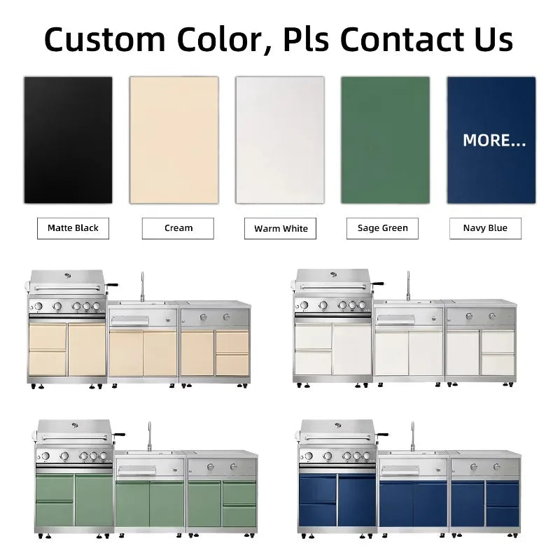 Luxury Outdoor Kitchen Island Set with Built-in Gas BBQ Grill, Pizza Oven & Storage Drawers Prefabricated Patio Cooking Station