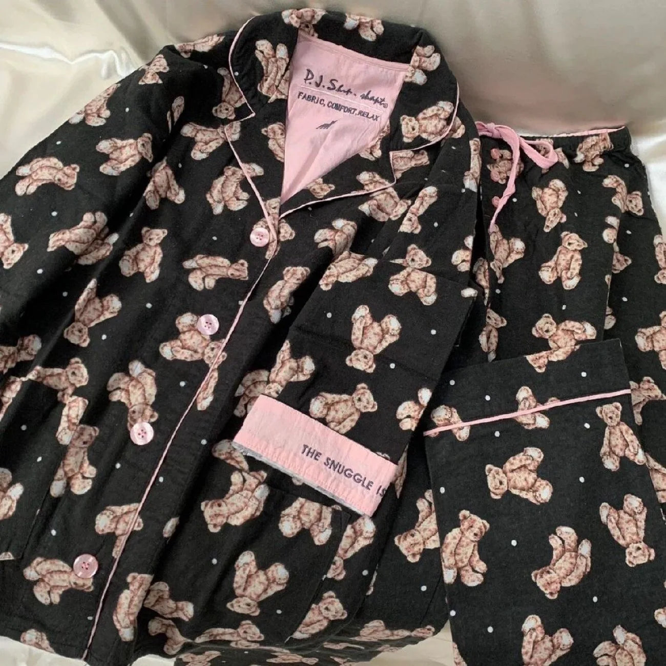 Women's Pajamas Set Cute Cartoon Print Sleepwear Elegant Top&pants 2Pcs Soft Cotton Pyjama Pour Femme Nightwear Loungewear