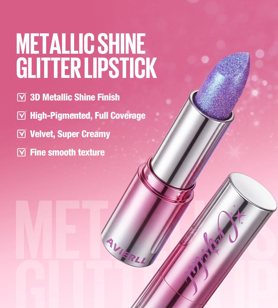 6 Color Metallic Shimmer Lipstick Diamond Pearlescent Pink Glitter Solid Lip Gloss Shiny Gold Lipgloss Lasting Lip Beauty Makeup