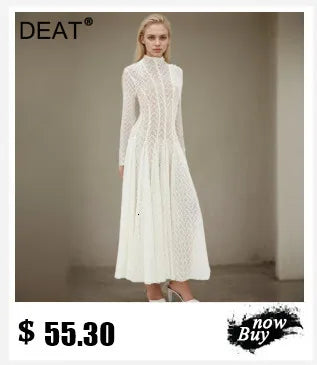 DEAT Fashion Pink Patchwork Sequined Strapless Dress Women's Slim Fit Waist Contraction Flods Floor-length Dresses New  7A2987