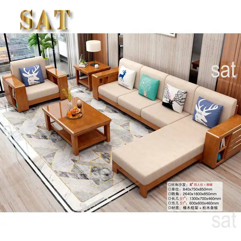 For Hot Sale Fashion Wooden Sofa Set Restaurant Furniture Modern Living Room Sectional Solid Wood  Luxury