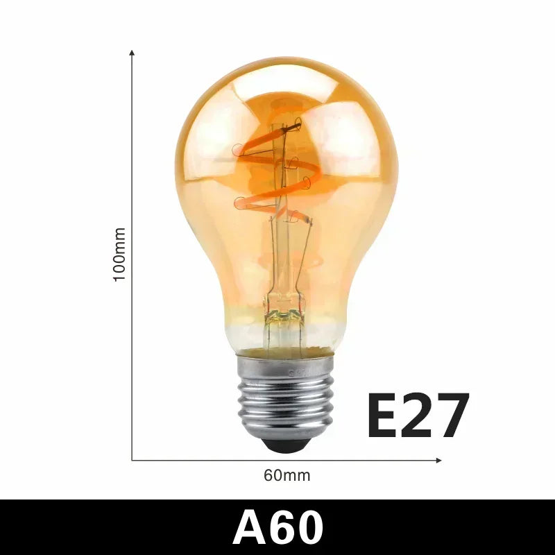 2-10pcs Retro LED Spiral Filament Light Bulb E14 E27 4W 220V Warm Yellow C35 A60 ST64 T185 T225 G80 G95 G125 Vintage Edison Lamp