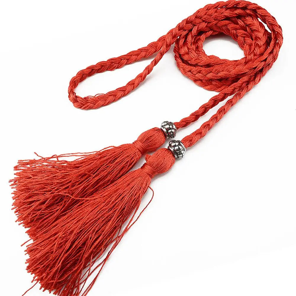160cm Thin Bow Tassle Dress Woven Rope Tassles Belts Waist Chain Braided Belts Waist Rope