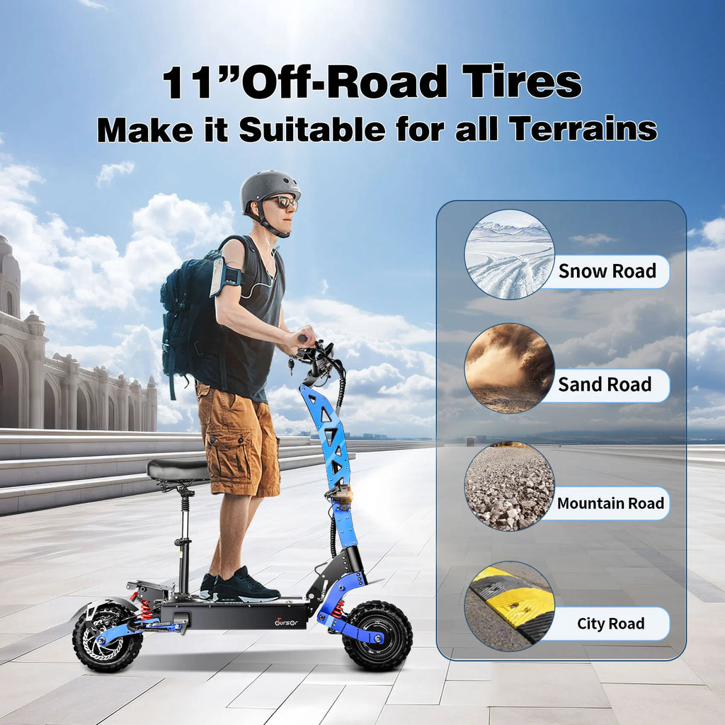 E8P 6000W Dual Motor 60V 40AH Electric Scooter 11 inch Off-Road Tyres with Seat Max Speed 85-90km/hLCD Display Foldable Escooter
