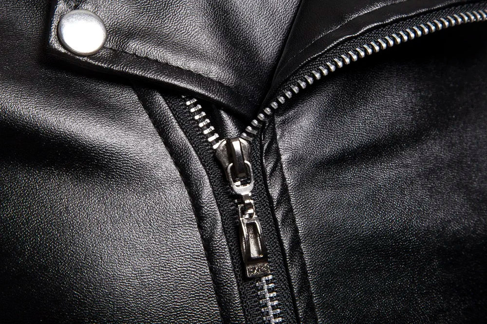 2023 Men's Autumn and Winter Lapel Leather Jacket Business Casual Oblique Zipper PU Leather Motorcycle Leather Jacket