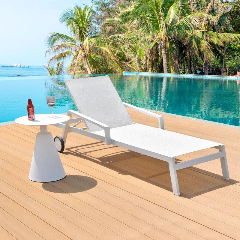 jd-Swimming Pool Sunbed Aluminum Daybed Beach Sun Loungers Outdoor Furniture Outdoor Daybed Wicker Lounger Stretch  for Garden！