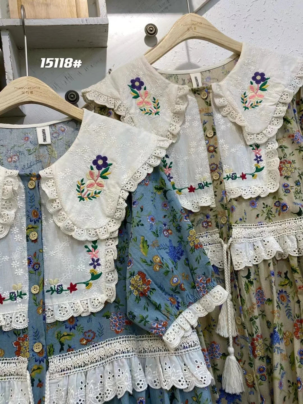 Vintage Embroidery Art Print Kawaii Dress Women Japanese Mori Girl Peter Pan Collar Patchwork Cotton Linen Dress Loose Vestidos