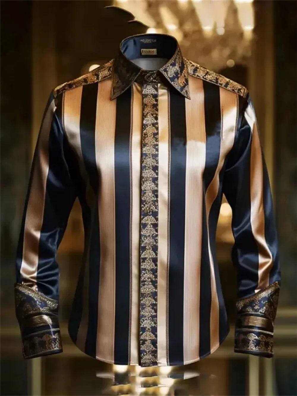 Men's Long Sleeve Collar Shirt, Fashionable Printed Shirt, Social Party, Soft Fabric, Comfortable, Luxury, High Quality, New