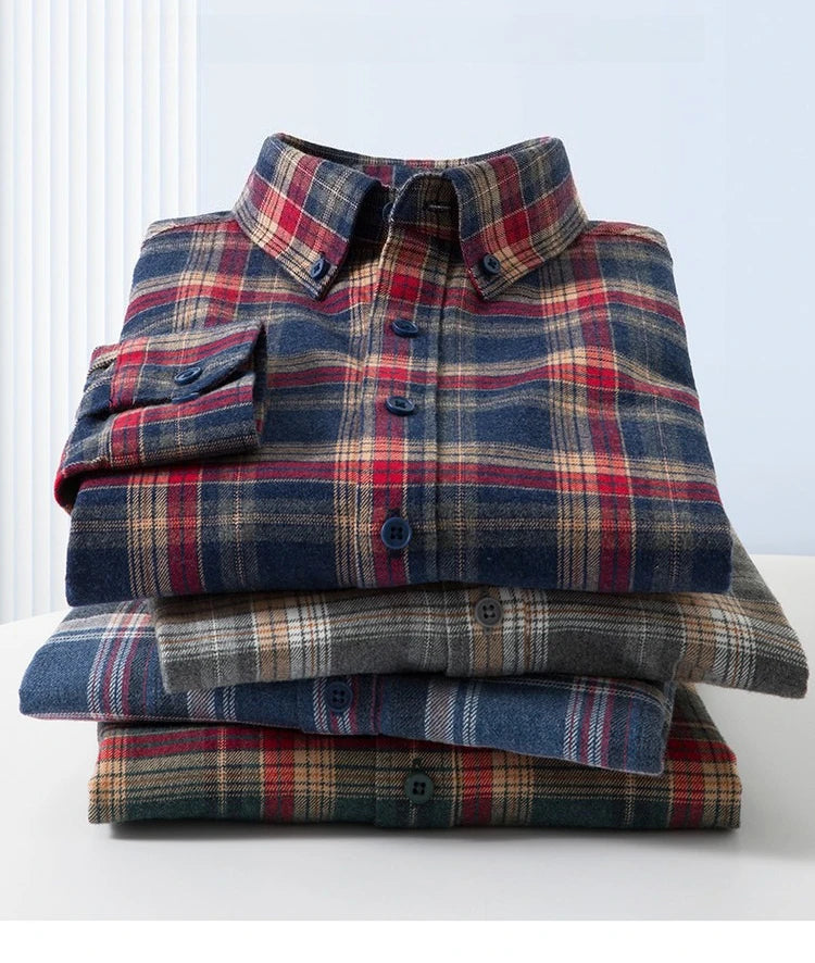 100% Cotton Flannel Shirt Long Sleeve, Plaid Winter Casual Shirt, Anti-Wrinkle Soft Brushed Fabric, Multi-Color Sizes M-4XL