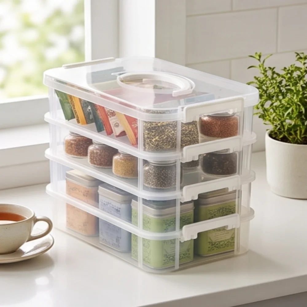 HOMEFISH Transparent Plastic Storage Box with Lid Partitioned Drawer Organizer Building Block Portable Storage Container