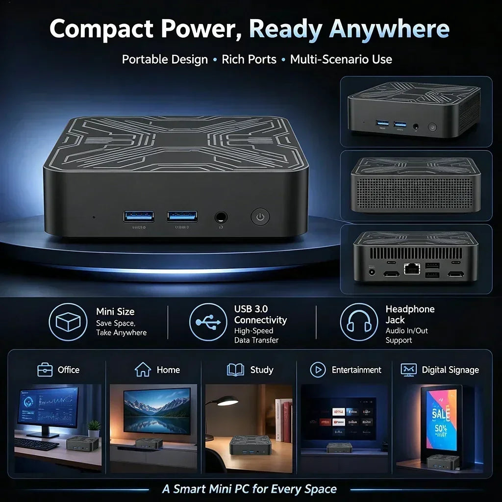 Compact Mini PC Gamer Gaming 2026 New Intel Core N150 Portable Mini Computer 16GB RAM 512GB 1TB SSD 1000M Ethernet Desktop