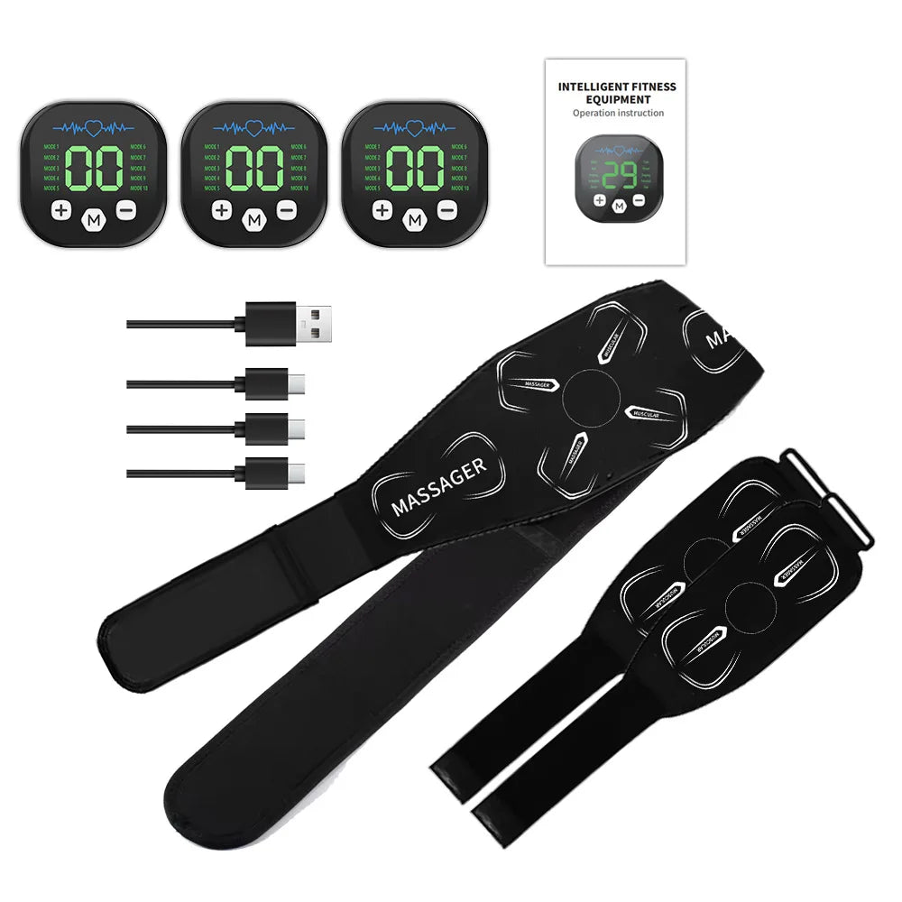 Portable EMS Muscle Stimulator Set – Electric Abdominal Belt & Arm Toner for Home Fitness Fat Burning