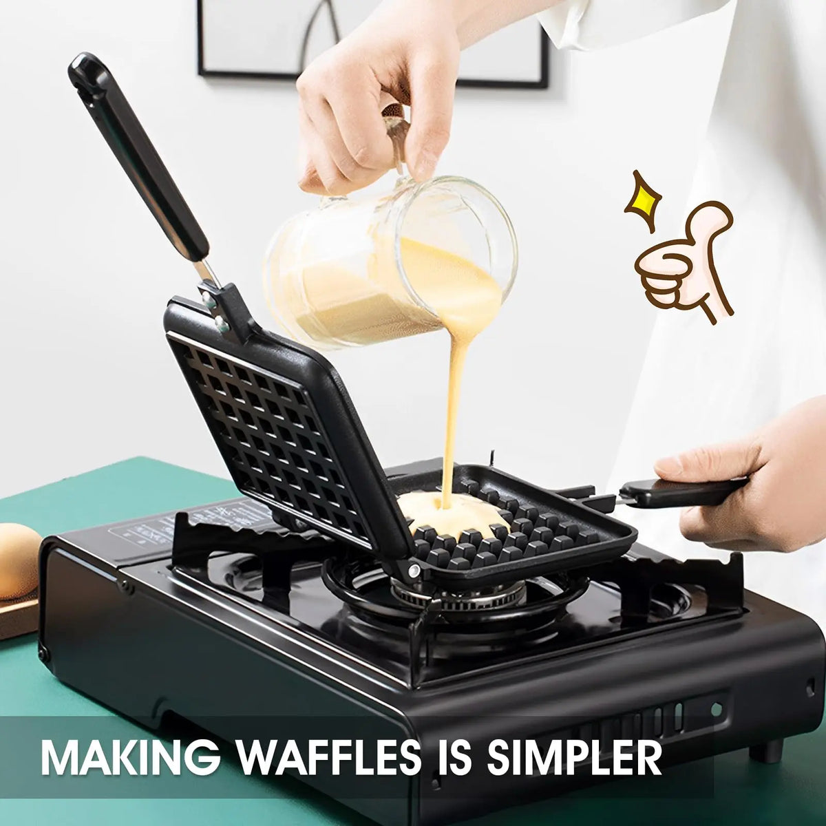 Professional Long Handle Waffle Baking Mold Square Double-Sided Waffle Maker Machine Durable Cast Aluminum Sandwich Maker Baking