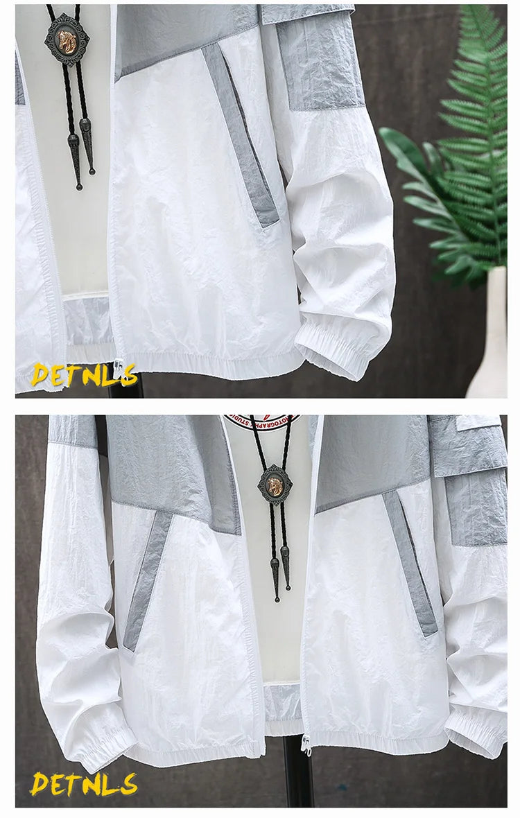 Summer Men's Sun Protection Shirt Thin Quick Drying Hood Windproof Jacket Breathable Letter Print Casual and Versatile Cardigan