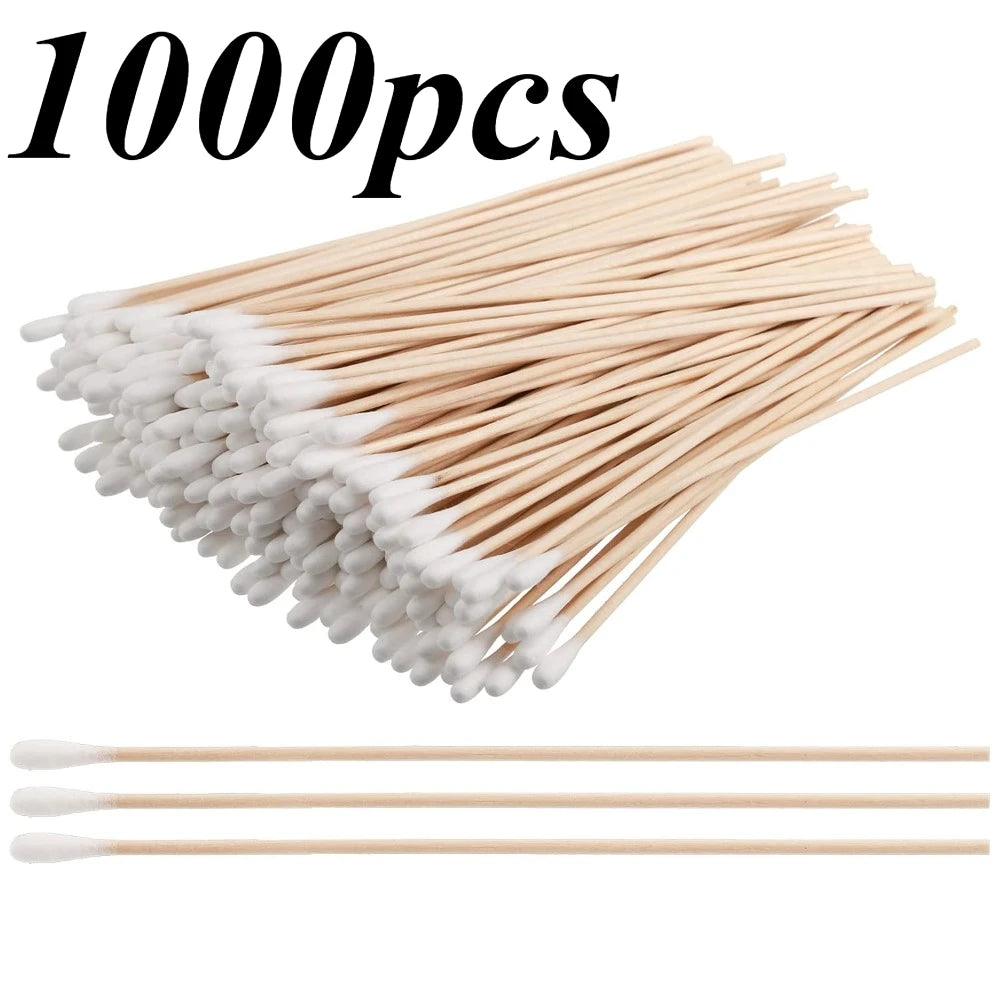 100/300Pcs 6 Inch Long Cotton Swabs with Wooden Handles, Cotton Tipped Applicator for Cleaning, Cotton Sticks Oil Makeup
