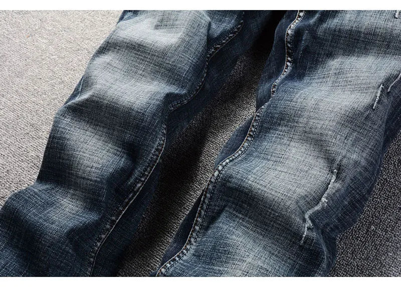 Italian Style Fashion Men Jeans High Quality Retro Black Blue Elastic Slim Fit Ripped Jeans Men Vintage Designer Denim Pants