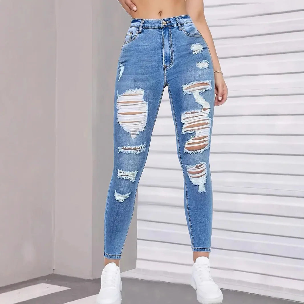 Spring Autumn Ripped Jeans Women 2026 Fashion Streetwear High Waist Y2k Denim Tears Pants Elegant