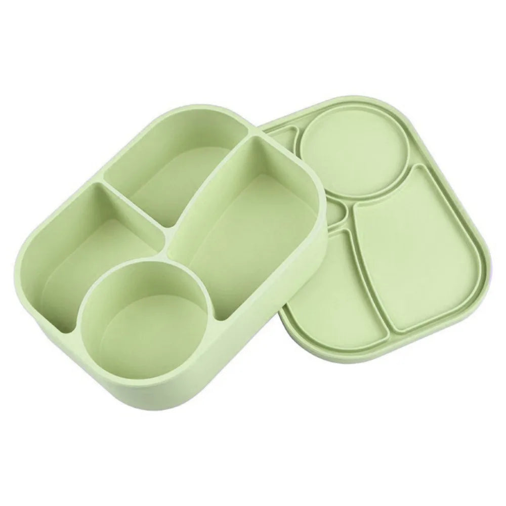 Rectangular Silicone 4 Grid Lunch Box Heat Resistant Leak Proof Lunch Container With Compartments Microwavable Food Box School