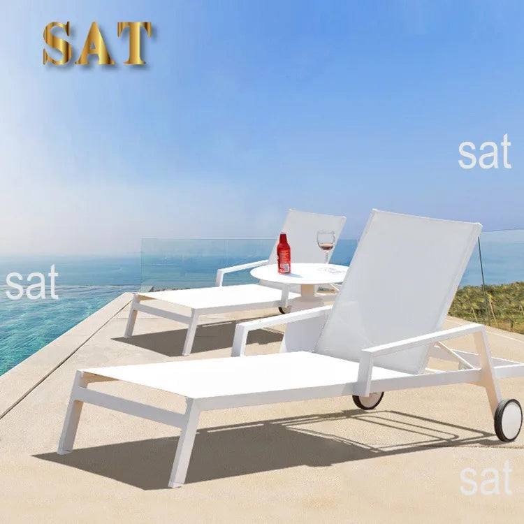 jd-Swimming Pool Sunbed Aluminum Daybed Beach Sun Loungers Outdoor Furniture Outdoor Daybed Wicker Lounger Stretch  for Garden！
