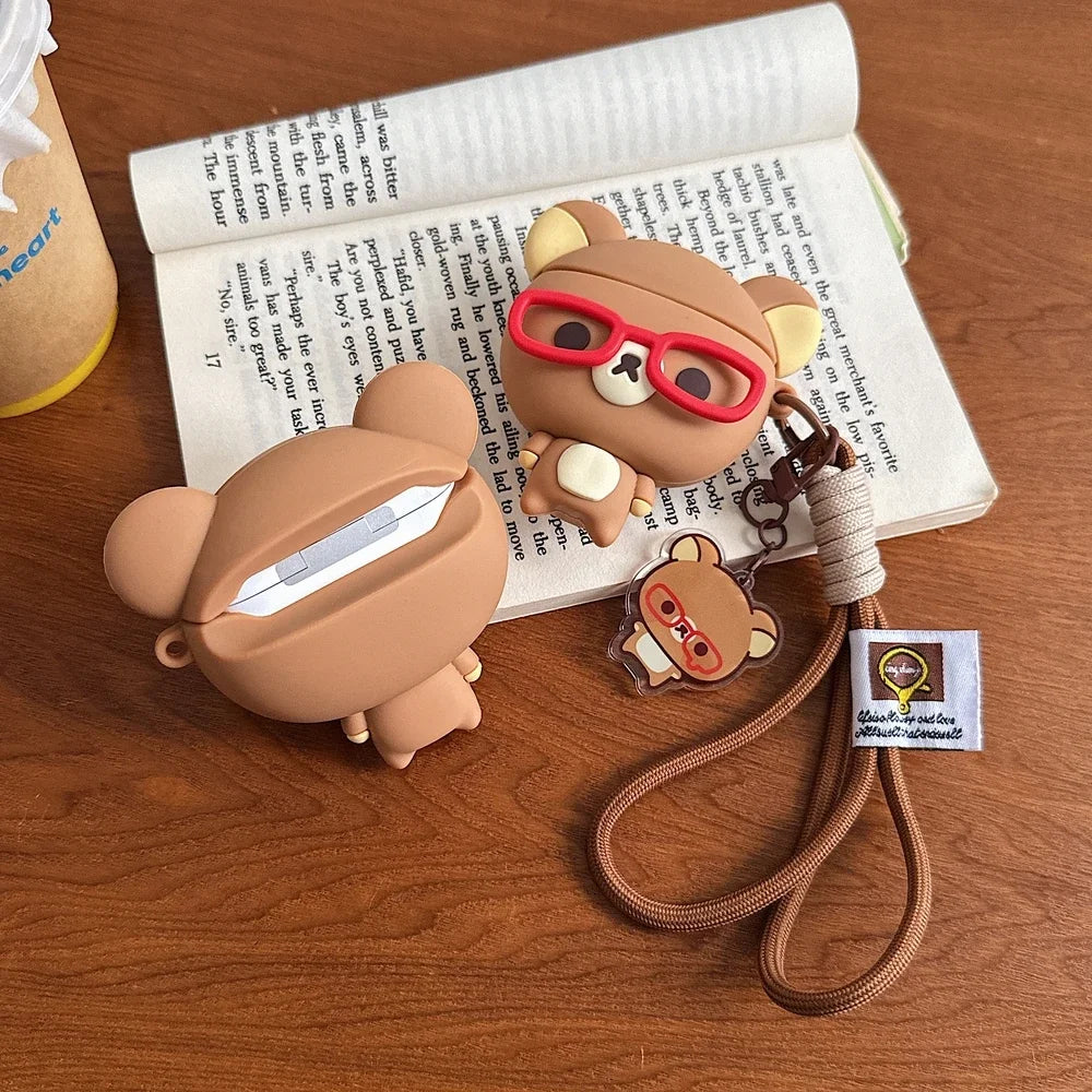 Cute Cartoon Rilakkuma Bear Earphone Case For Airpods 1 2 3 4 Pro 2 3 3D Wireless Bluetooth Headset Protective Soft Cover