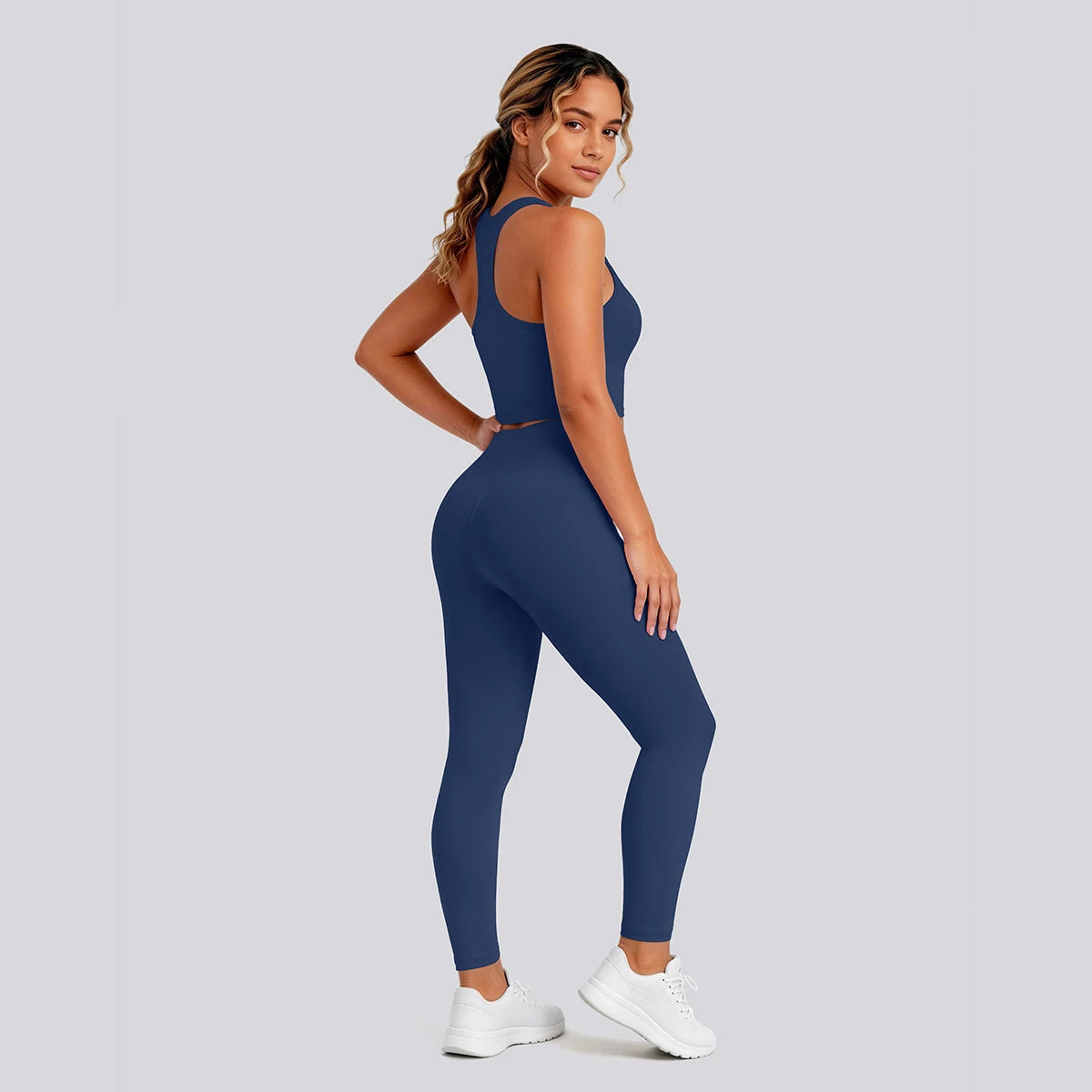 2PCS Solid Color Yoga Set for Woman's Gather Beautiful Back I-shaped Vest Shock-absorbing Running Yoga Tank Top Push Up Pants