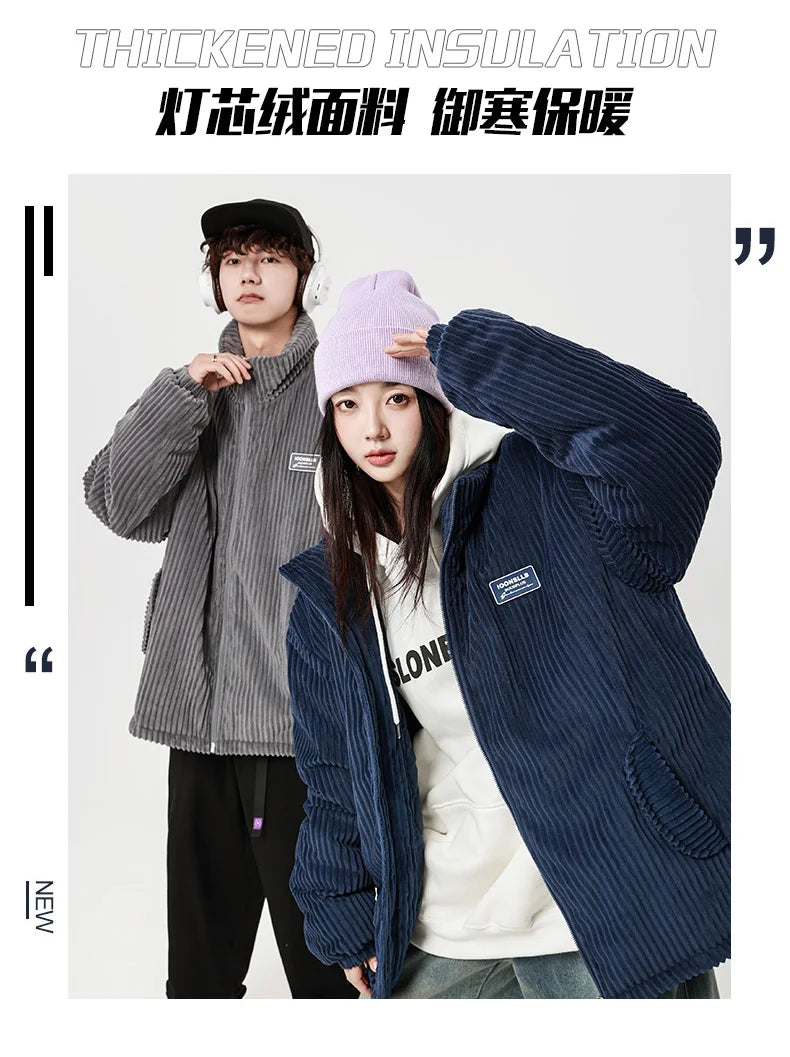 Autumn Winter Corduroy Men's Parkas High-end Design Quality Men's Jacket Handsome Trendy Brand Thick Couple Down Cotton Jacket