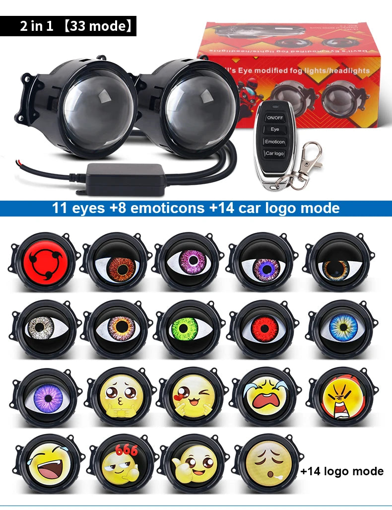 3-inch Devil's Eye Car Accessories Headlights Led Lenses Retrofit Kits Assembly LED Auto Dynamic Lights 12V With Remote Control