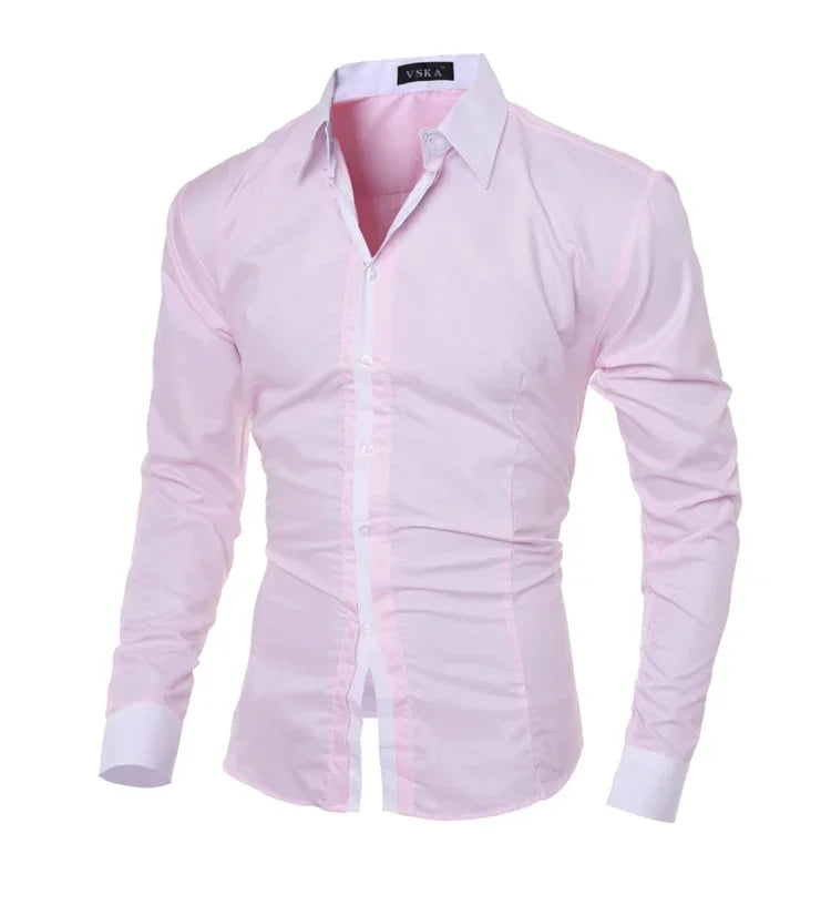 Mens Stripes Shirts Long Sleeved Slim White Social Shirts Casual Male Clothes Business Camisa Masculina Chemise Christmas Shirt