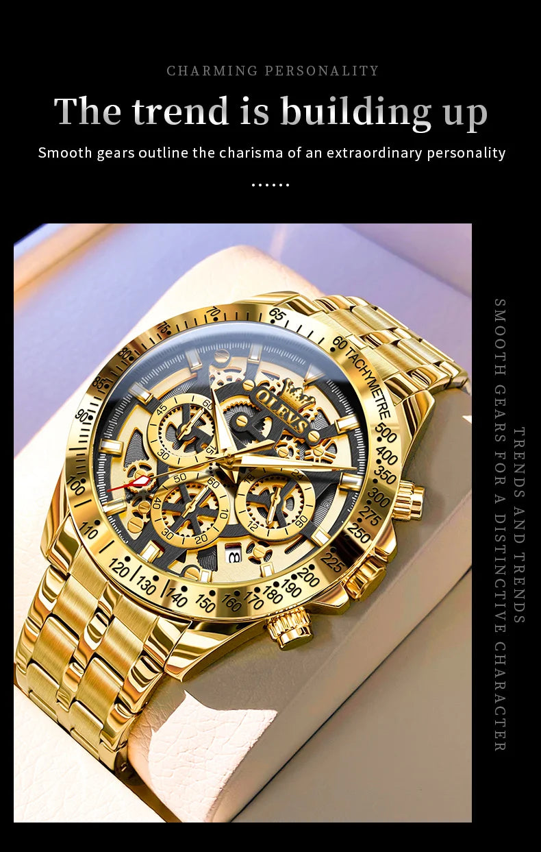 OLEVS 9913 Mens Watch Quartz Watch Classic Multifunctional Business Watch For Men 30m Waterproof Luminous Box Gift