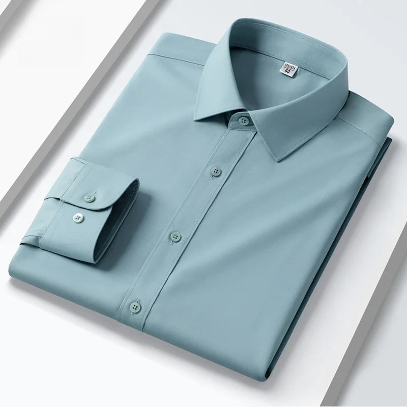 Quality Anti-Wrinkle Men Shirt Long Sleeves Dress Shirts For Men Slim Fit Camisa Social Business Blouse White Office Shirt S-5XL
