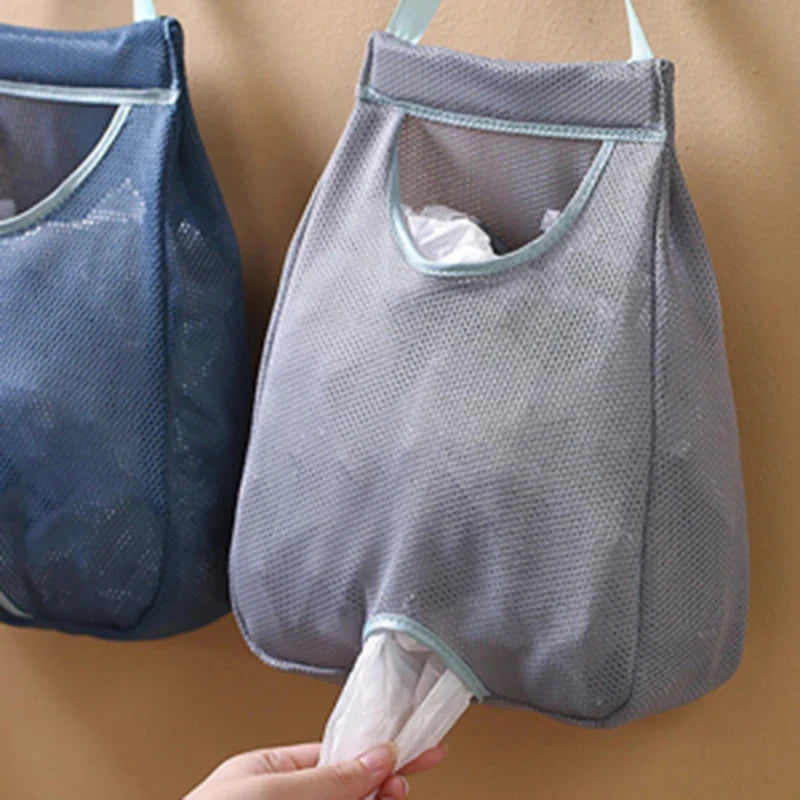 Kitchen Wall Mounted Garbage Bag Storage Bag, Hanging Plastic Bag Organizer With Hooks